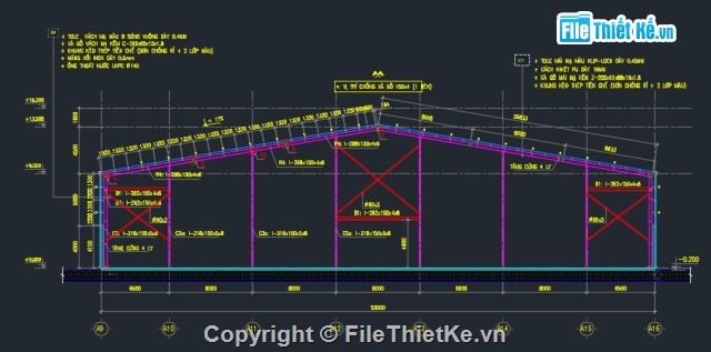 bản vẽ kết cấu nhà xưởng,chi tiết khung kèo zamil,xưởng 51x99m,xưởng 53x102m